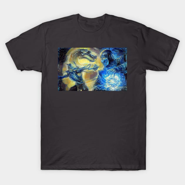 Mortal Kombat Scorpion vs Sub Zero Starry Night T-Shirt by Starry Night